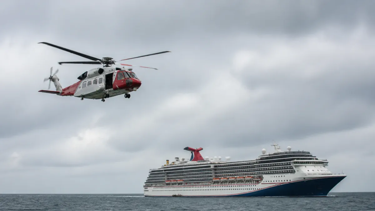 HM Coastguard Airlifts Carnival Legend Passenger Off Cornwall