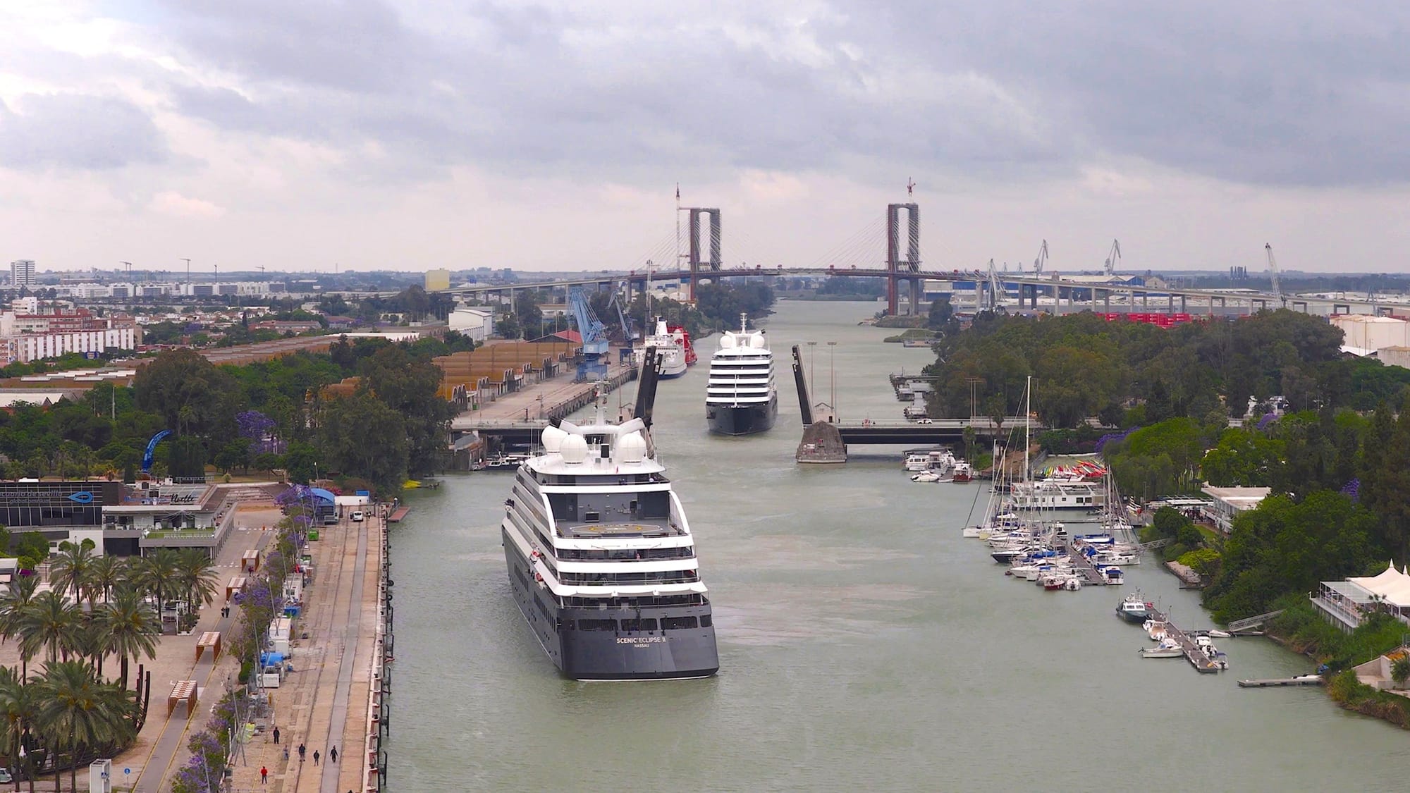Scenic Eclipse Yachts Berth Bow-to-Bow in Seville