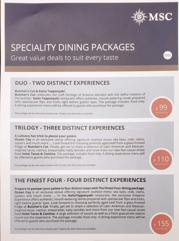 MSC Cruises Launches Fixed-Price Menus and Flexible Dining Packages Fleetwide